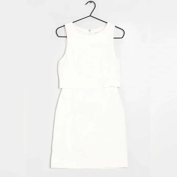 REISS Size 10 Ivory Sleeveless Mini Dress w/ Overlay & Back Zipper Round Neck - Picture 1 of 8